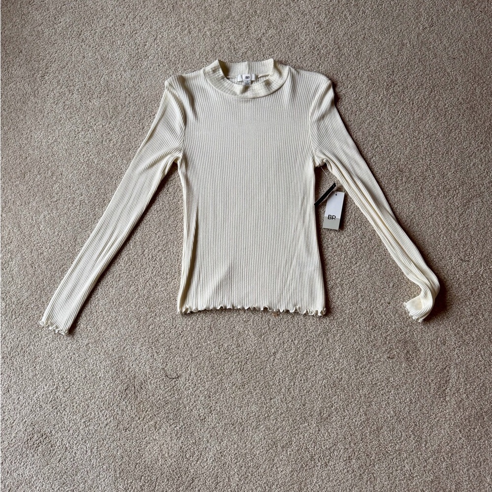 BP Cream Ribbed Long Sleeve Tee